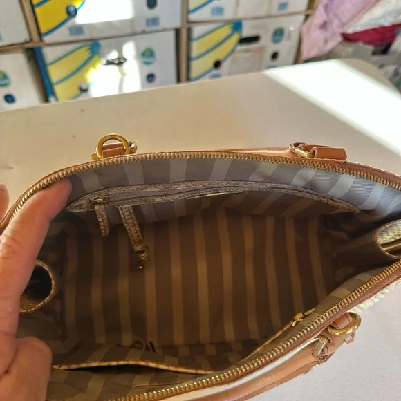 Brahmin Tan and Brown Woven Satchel